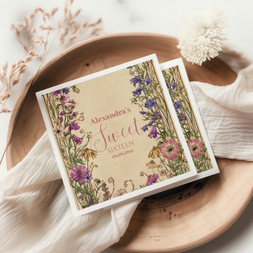Whimsical Floral Meadow Sweet Sixteen Napkins