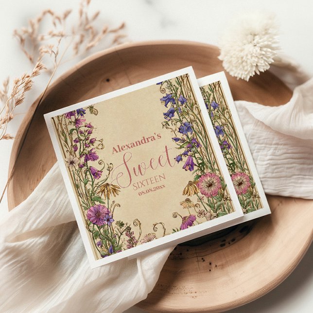Whimsical Floral Meadow Sweet Sixteen Napkins (Creator Uploaded)