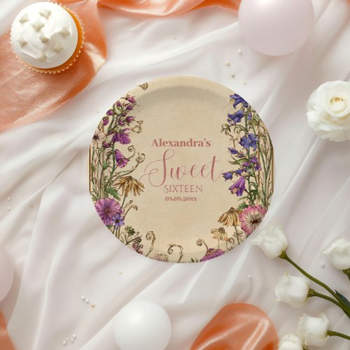 Whimsical Floral Meadow Sweet Sixteen Paper Plates