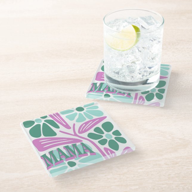Whimsical Floral Mom  Glass Coaster (Angled)
