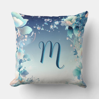 Whimsical Floral Monogram Throw Pillow