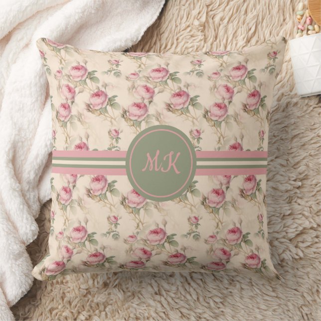 Whimsical Floral Monogrammed  Throw Pillow (Blanket)