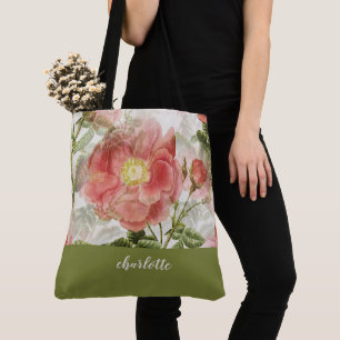 Whimsical Floral Monogrammed Tote Bag