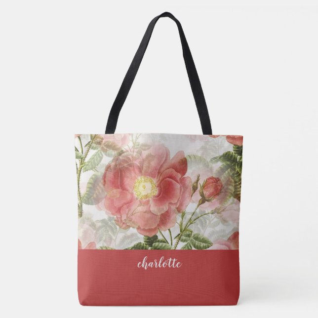 Whimsical Floral Monogrammed Tote Bag (Front)