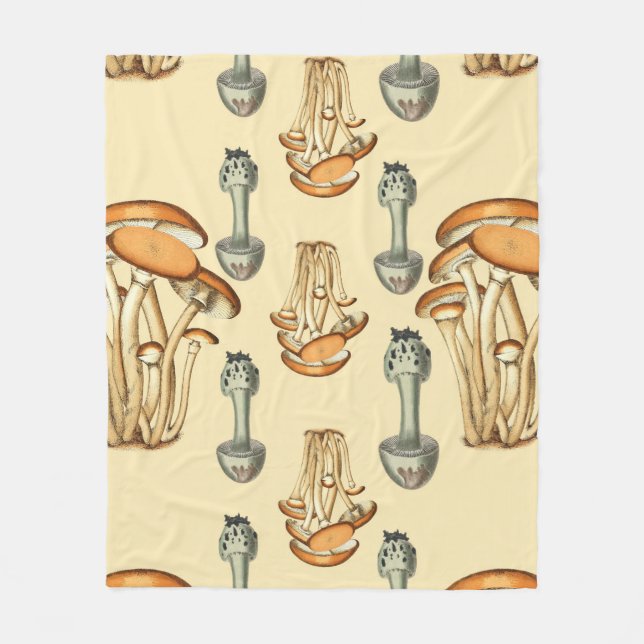 Whimsical Floral Mushroom Pattern Fleece Blanket (Front)