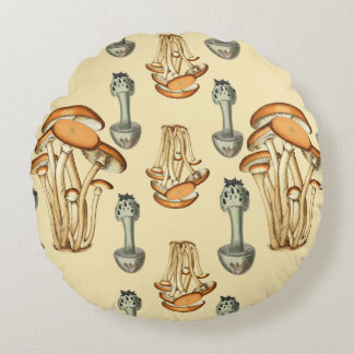 Whimsical Floral Mushroom Pattern Round Pillow