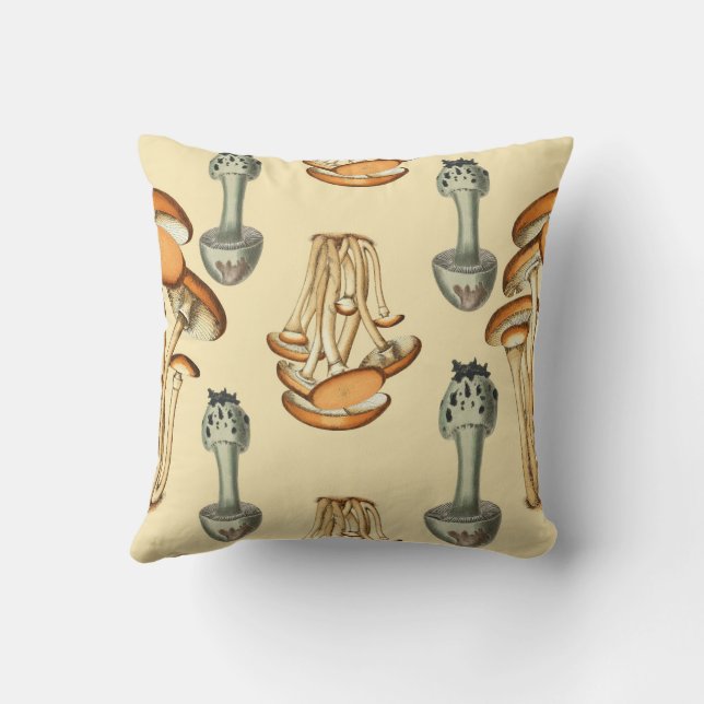 Whimsical Floral Mushroom Pattern Throw Pillow (Back)