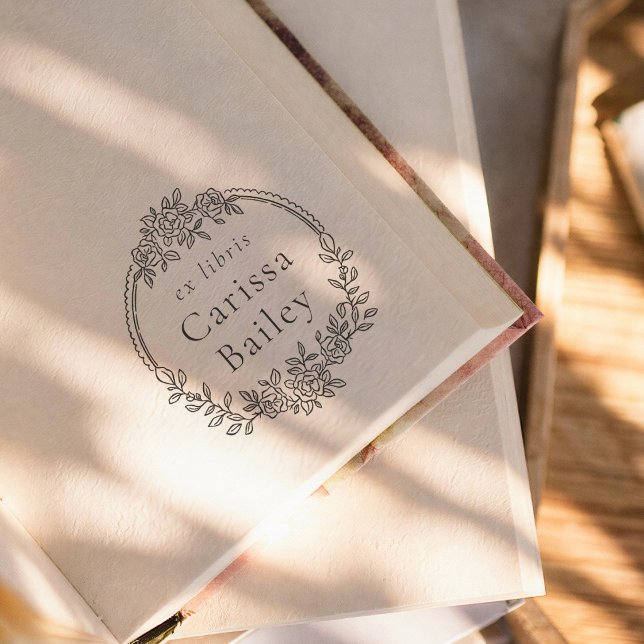 Whimsical Floral Ornate Frame Ex Libris Book Rubber Stamp (Creator Uploaded)