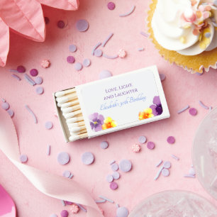 Whimsical Floral Pansy Pattern Garden Party Matchboxes