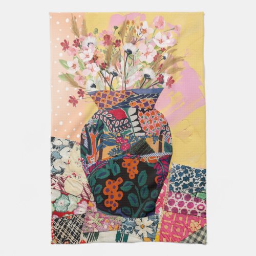 Whimsical Floral Paper Collage Mixed    Kitchen Towel