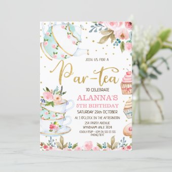 Whimsical Floral Par-Tea Tea Party Birthday Invitation | Zazzle