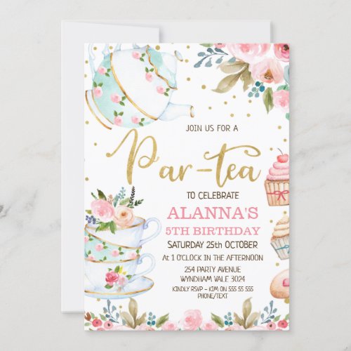 Whimsical Floral Par_Tea Tea Party Birthday Invitation