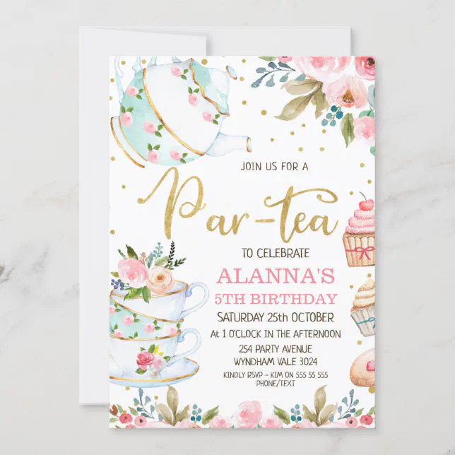 Whimsical Floral Par-Tea Tea Party Birthday Invitation | Zazzle