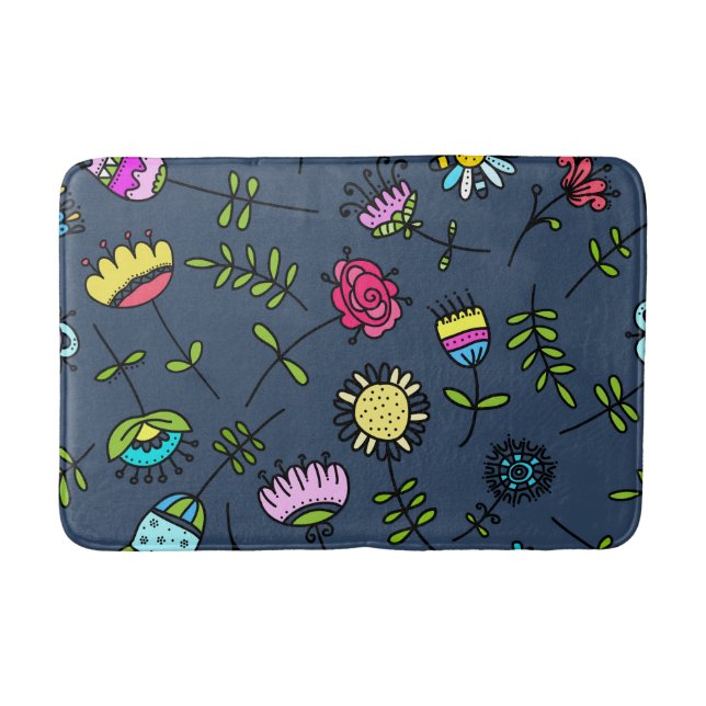 Whimsical Floral Pattern Art Design Bath Mat (Front)