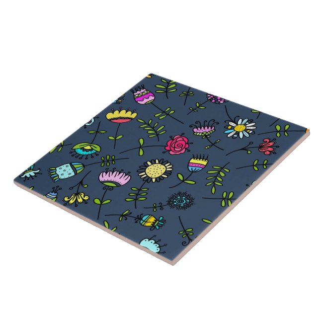 Whimsical Floral Pattern Art Design Ceramic Tile (Side)