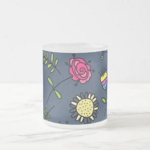 Whimsical Floral Pattern Art Design Frosted Glass Coffee Mug