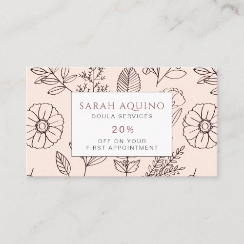 Whimsical Floral Pattern Doula Or Midwife Discount Card