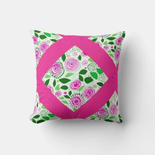 Whimsical floral pattern hot pink throw pillow