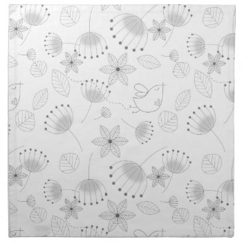 Whimsical Floral Pattern In Black And White Cloth Napkin by LouiseBDesigns at Zazzle