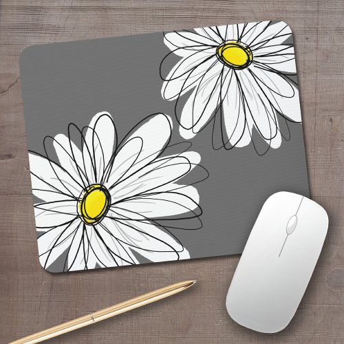 Whimsical Floral Pattern in yellow gray Mouse Pad