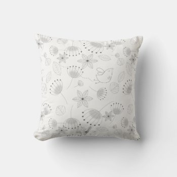 Whimsical Floral Pattern On White Throw Pillow by LouiseBDesigns at Zazzle