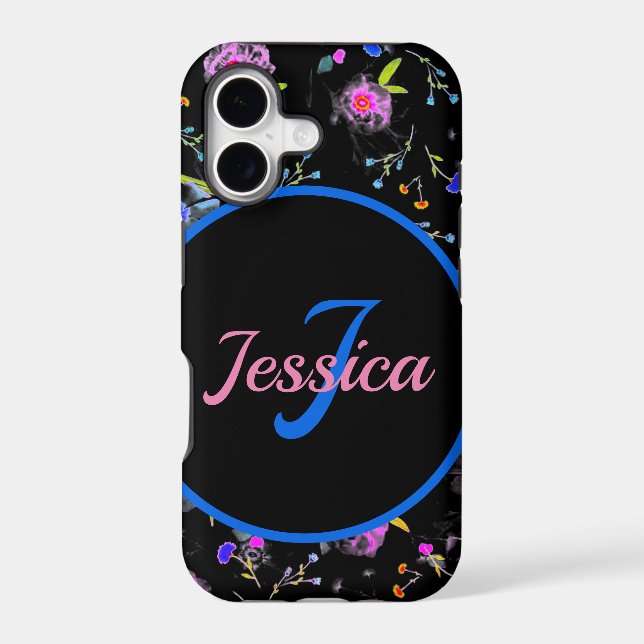 Whimsical Floral Personalized Monogram & Name Case-Mate iPhone Case (Back)