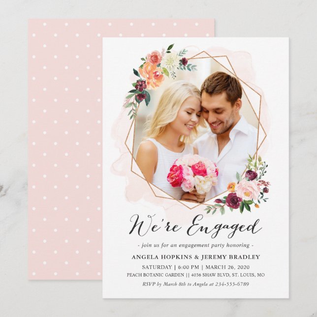 Whimsical Floral Photo Engagement Announcement (Front/Back)