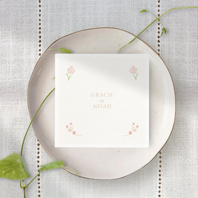 Whimsical Floral Pink & Ivory Floral Wedding Napkins (Creator Uploaded)