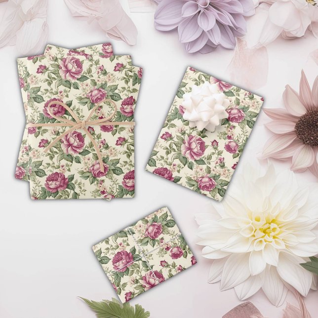 Whimsical Floral Pink Peony Blooms and Buds Wrapping Paper Sheets (Creator Uploaded)