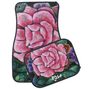 Whimsical Floral Pink Rose Art Nouveau Botanical Car Floor Mat