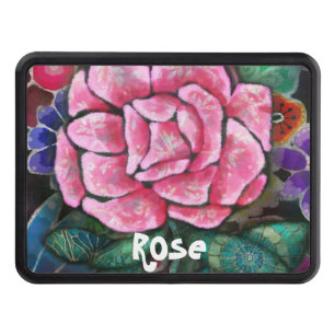 Whimsical Floral Pink Rose Art Nouveau Botanical Hitch Cover