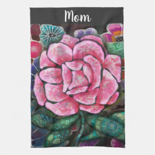 Whimsical Floral Pink Rose Art Nouveau Botanical Kitchen Towel