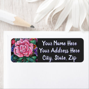 Whimsical Floral Pink Rose Art Nouveau Botanical Label
