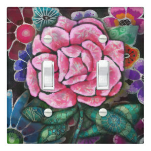 Whimsical Floral Pink Rose Art Nouveau Botanical Light Switch Cover