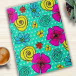 Whimsical Floral Polka Dot Watercolor Flowers Cute Jigsaw Puzzle<br><div class="desc">This fun,  colorful design was created using my hand painted whimsical watercolor and ink flowers in modern hues of pink,  blue,  yellow,  and red on an aqua blue background with white polka dots.</div>