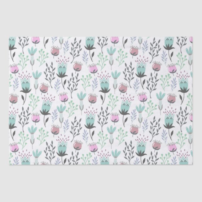 Whimsical floral pretty pastel colors tissue paper (Front)