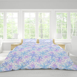 Whimsical Floral Print in Soft Lavender & Sky Blue Duvet Cover