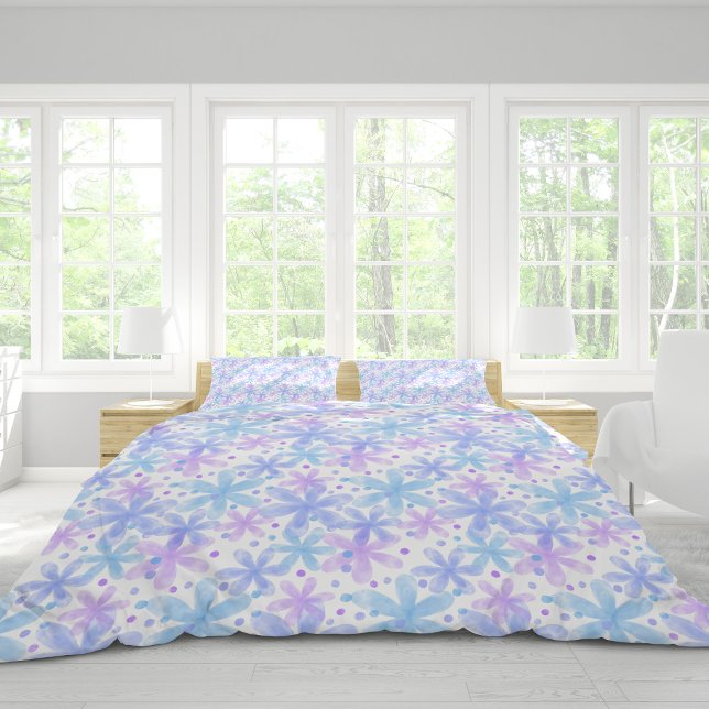 Whimsical Floral Print in Soft Lavender & Sky Blue Duvet Cover (Creator Uploaded)