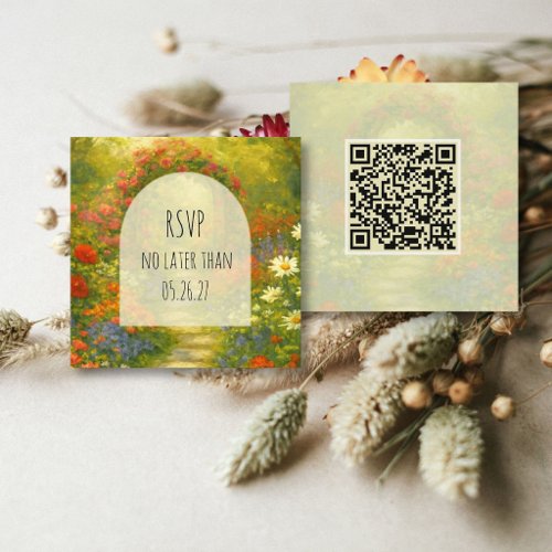 Whimsical Floral QR Code English Garden Wedding Enclosure Card