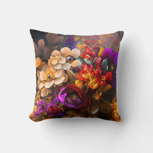 Whimsical Floral Romance Throw Pillow