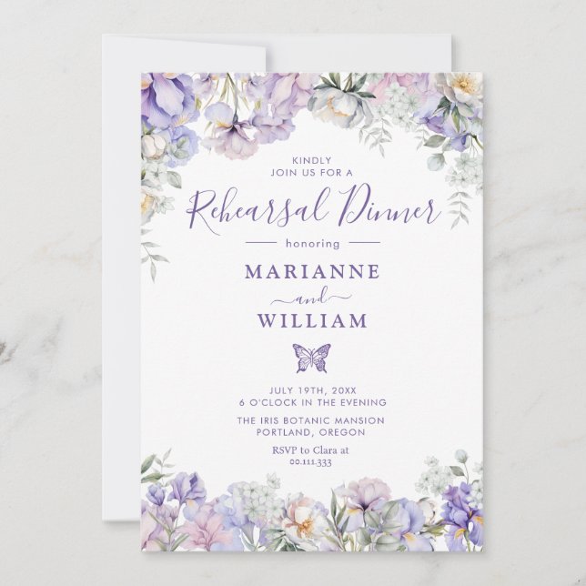 Whimsical Floral Romantic Rehearsal Dinner Invite (Front)