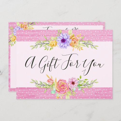 Whimsical Floral Roses Pink Gift Certificate Card