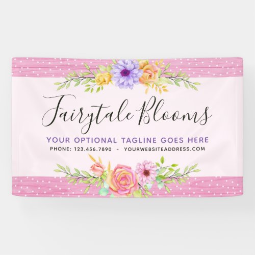 Whimsical Floral Roses Rustic Pink Girly Simple Banner