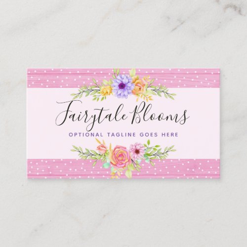 Whimsical Floral Roses  Rustic Pink Wood Girly Business Card