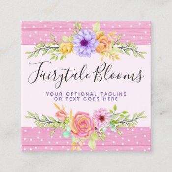 Whimsical Floral Roses & Rustic Wood Social Media Square Business Card by CyanSkyDesign at Zazzle