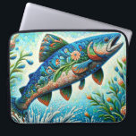 Whimsical Floral Salmon Fish Blue Green Peach Laptop Sleeve<br><div class="desc">Salmon symbolize determination, perseverance, and renewal. They are often associated with the cycle of life, transformation, and the ability to overcome obstacles. In various cultures, salmon are seen as symbols of wisdom and knowledge, representing the journey and struggle to achieve one's goals. Their remarkable migration and life cycle make them...</div>