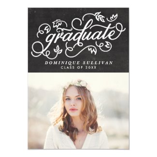 Whimsical Floral Script Chalkboard Graduation Invitation