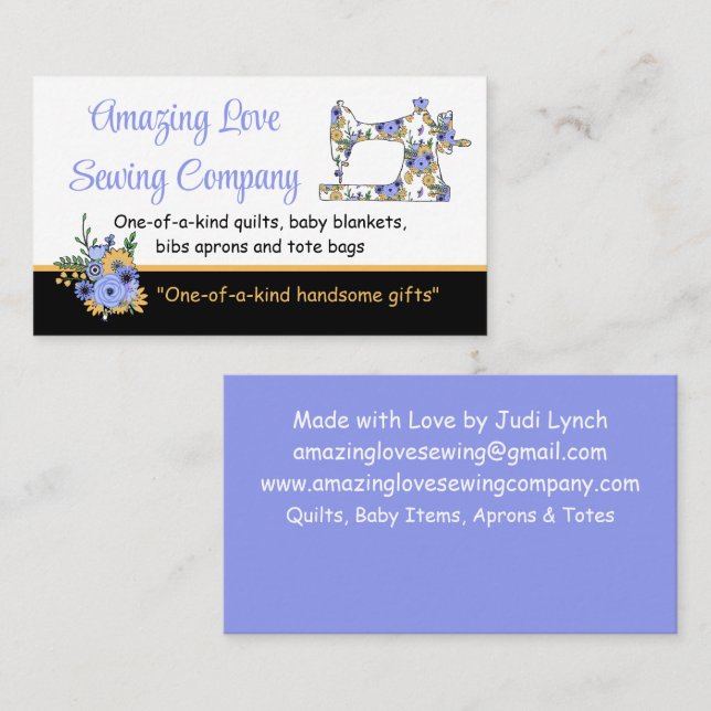 Whimsical Floral Sewing Machine2a Business Card (Front/Back)