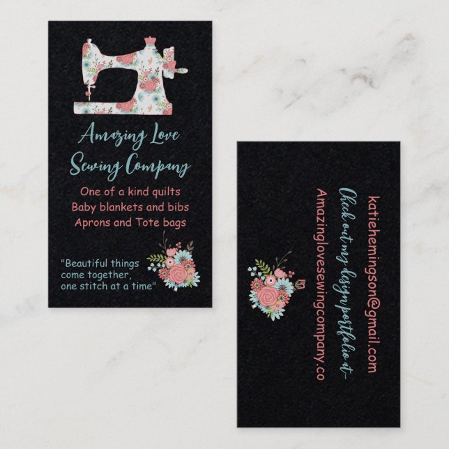 Whimsical Floral Sewing Machine Business Car Card (Front/Back)