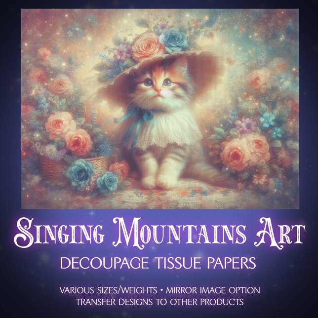 Whimsical Floral Shabby Chic Kitten DIY Decoupage Tissue Paper (Creator Uploaded)